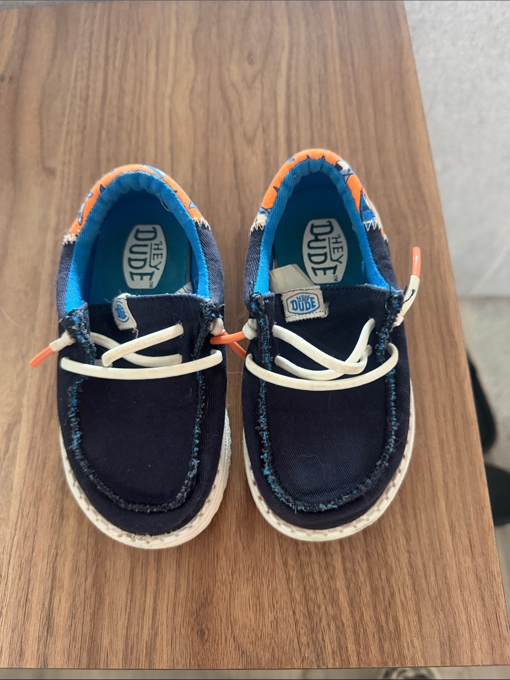 Hey Dude Navy Kids' Sneakers with Bright Blue Lining and Orange Trim